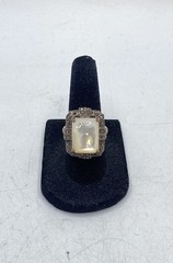 Vintage Sterling Silver 925 Mother of Pearl Marcasite Art Deco Ring Size 5.5