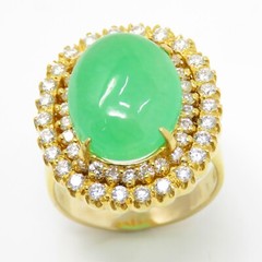 NYJEWEL 14K Yellow Gold Large Jade & Diamond Ring