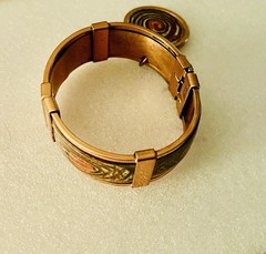 2 Different Vintage Enamel Copper Mattise Renoir Bracelets Medallion Bangle