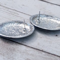 Vintage Stud Earrings For Pierced Ears Black & Silver Tone Statement Oval Retro