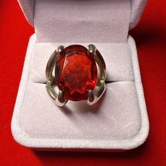 VINTAGE RUBY SOLITAIRE RING SILVER OVAL CUT 17mm SIZE 8 Marked 3