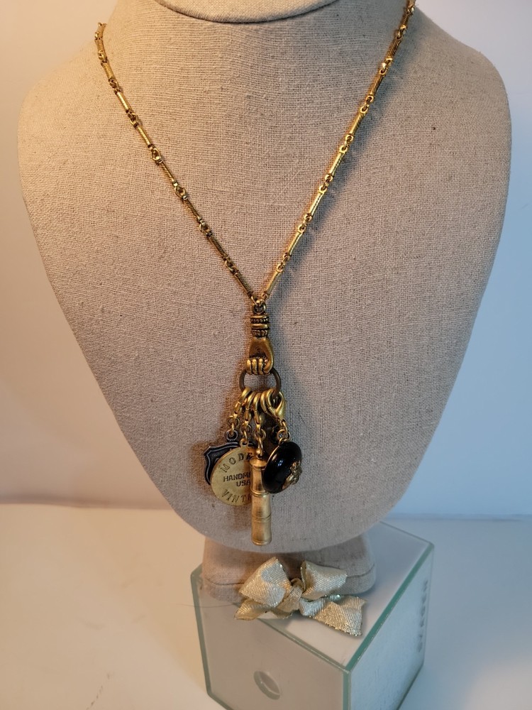 Maximal Art John Wind Charm Necklace 4 Charms Gold Toned Metal