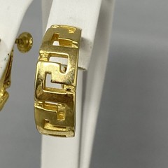 Gold Tone Hoop Earrings Retro Greek Key Hinged Clip On Screw Back Geometric 1.25