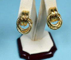 Vintage Napier Signed Gold Tone Double Knot Clip on Tension Screw Earrings .95″