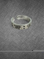 Vintage Silver Butterfly Floral Engraved Ring Open Adjustable