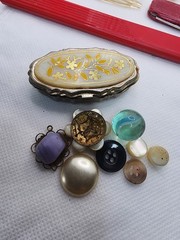 Vintage Grandma Vanity Junk Drawer 1950s to 1970s Cobalt WYETH, Lucite, Buttons