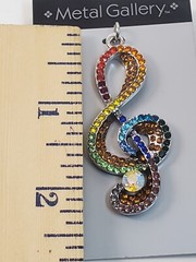 Metal Gallery Charm Rainbow Multicolored Treble Clef Stone Jewels