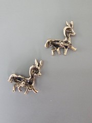 Vintage Matched Pair Pave Donkey Figural Brooch Pin Red Rhinestone Eye MCM Set