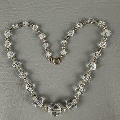 Vintage Necklace Clear Faceted Crystal Beads Gold Tone Graduated 15″