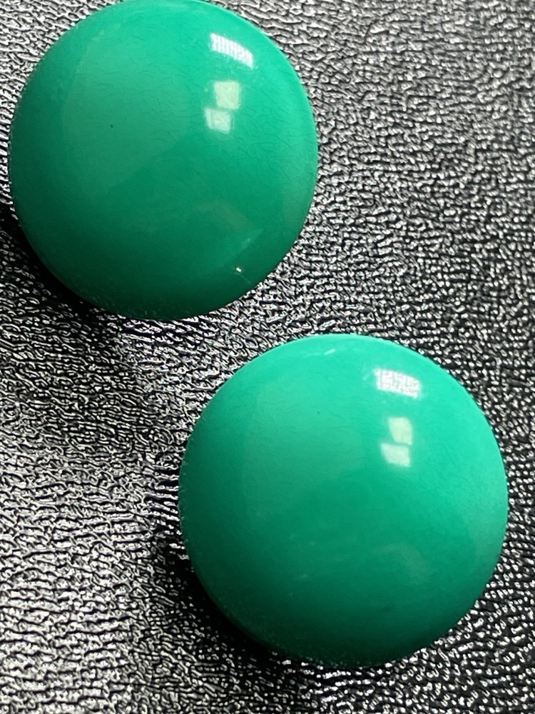 Vintage Green Enameled Metal Round Domed Earrings