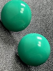 Vintage Green Enameled Metal Round Domed Earrings