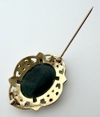 2 Vintage Oval Brooches, 12k GF, LSP Co., JJJ, Dark Green, MTGold Leaf Floral