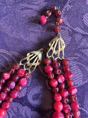 Vintage 50’s Star Brand Triple Strand Lucite/Plastic Red Bead Necklace
