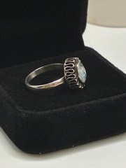 Vintage Crushed Mosaic Blue Fire Opal 925 Sterling Silver Sunburst Ring Size 6