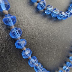 Vintage 1920s Art Deco Cobalt Blue Faceted Glass Hand Knotted Flapper Necklace