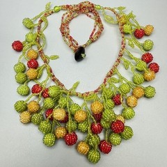 Handmade Fruit Necklace 20″ Beaded Layered Colorful Statement Fun Chunky Summer