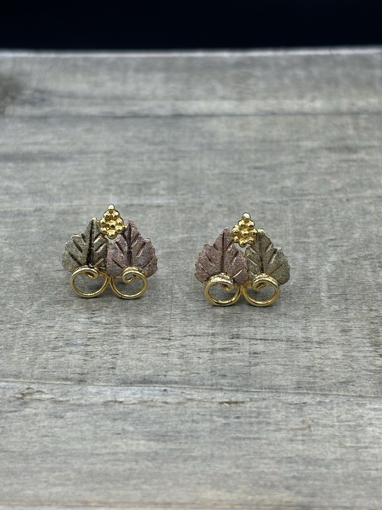 Black Hills 12k Tricolor Gold Grape Leave Earrings