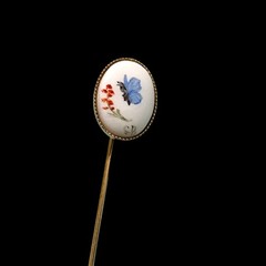 Vintage Gold Tone Hand Painted Flower Butterfly Stick Pin Garden Spring Floral