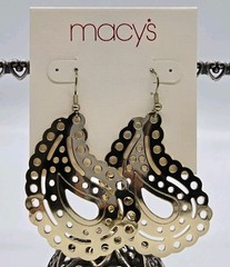 Macy’s Earrings Filigree Chandelier 80’s style gold tone Vintage 2.25 in