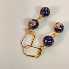 Vintage Cloisonne Drop Earrings Blue Floral Boho Cottagecore Whimsygoth Jewelry