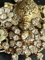 Vintage Assemblage Brooch Pendant Turtle Rhinestone Filigree Flower Dangle Pin