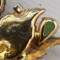 Vintage Edlee Molded Glass Gold Tone Green Amber Rhinestone Chunky Earrings