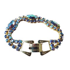 Vintage Gold Tone AB Aurora Borealis Rhinestone Bracelet Unsigned Costume