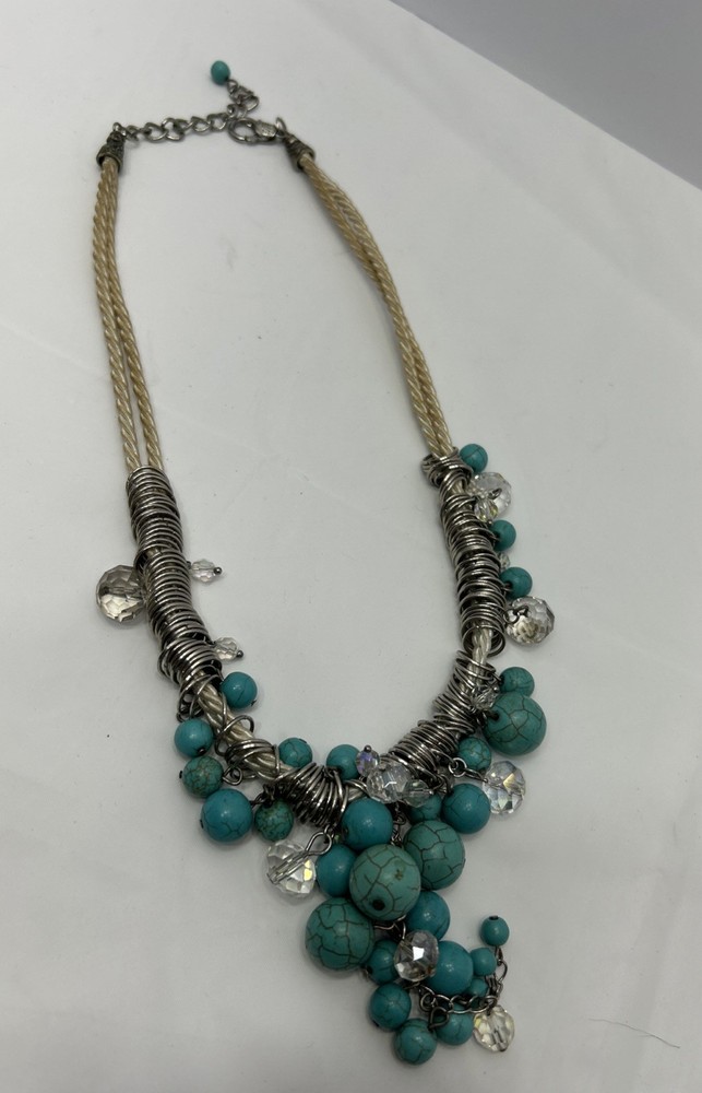 Vintage Beaded Necklace 20 In Costume Jewelry Blue Teal
