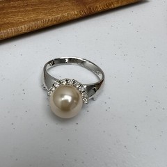 AJC Faux Pearl Ring Brooch Silver Tone Huge Statement
