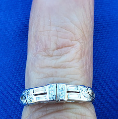 Original EARTH MINED DIAMOND Deco Wedding BAND Antique SOLID PLATINUM Ring S 5.5