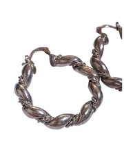 Sterling Silver Hoop Earrings+Abstract organic texturized Ring Set Vintage Style