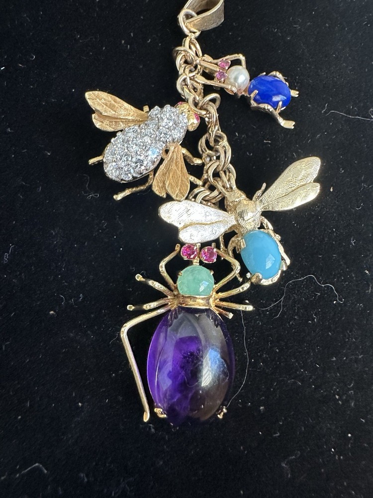 Gold Charm Fob Jeweled Insects