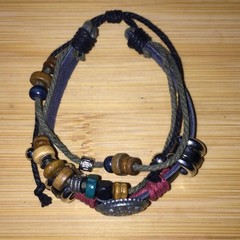 Vintage Bohemian Multilayer Adjustable Bracelet Wood Metal Beads Waxed Cord