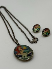 Vintage Y2K Era Sterling Silver Little Mermaid 18” Necklace Post Earring Set
