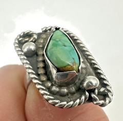 Vintage Navajo Old Pawn Style Sterling Silver Turquoise Ring Lasso Unique Sz. ~8