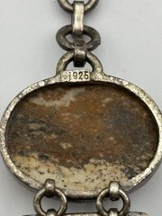 VTG 925 Sterling Silver Picture Jasper Multi Shape Bezel Link Bracelet 8.5”