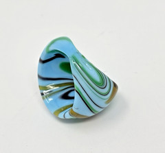 Murano Swirl Art Glass Wide Dome Cocktail Ring Blue Gold Chunky Sz 7.5
