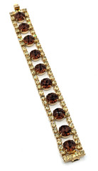 Vintage Cognac Brown Yellow Rhinestone Link Bracelet MCM Glass Crystals 7″