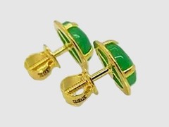 Antique 14kt Solid Gold Apple Green Jade Earrings, Chinese Export Jewelry