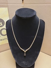 Elegant Vintage GP Sterling Silver Green Stone Chevron Style Studded Necklace