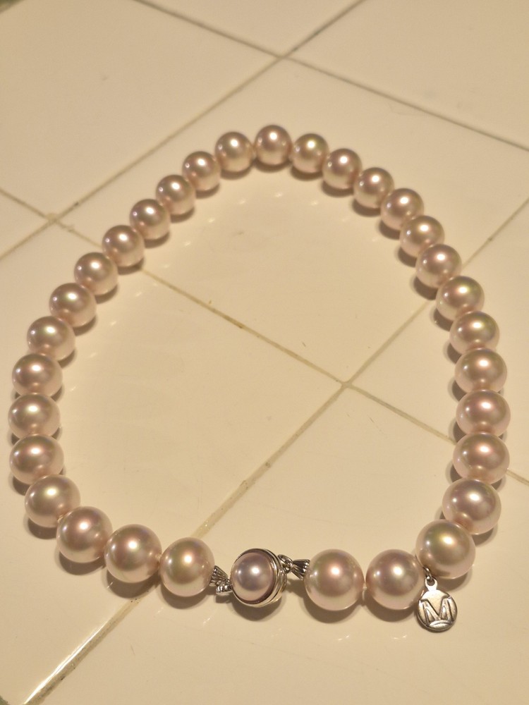 Majorica 925 Sterling Silver Faux Pearls (11mm) 7/16″ Beaded 16.5″ Necklace