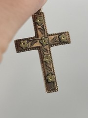 ATQ 1915 Rose Gold Filled Cross Pendant Yellow Gold Flower Accents 1.25″ ANNA