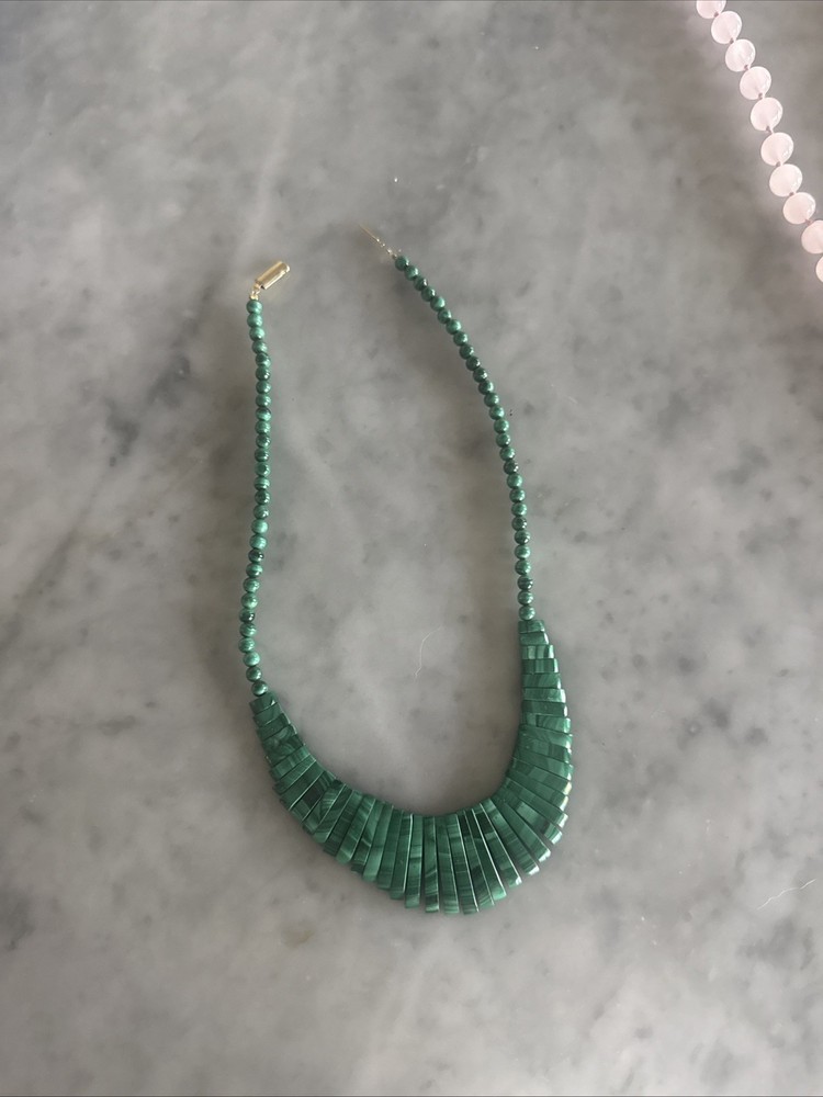 Vintage Emerald Malachite Bead Choker Necklace With Gold Wash Clasp