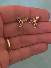 Vintage Gold Tone/Purple Crystals Angel Earrings