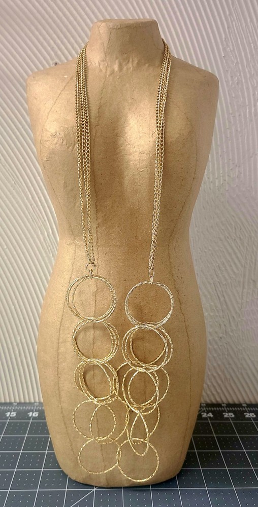 Goldtone Three Strand Necklace 16″+ With Faceted Loops Sparkly Glamorous Shiny