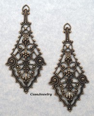 #1750 ANTIQUED GOLD DAPPED OPEN FILIGREE W/TOP HANG RING – 2 Pcs