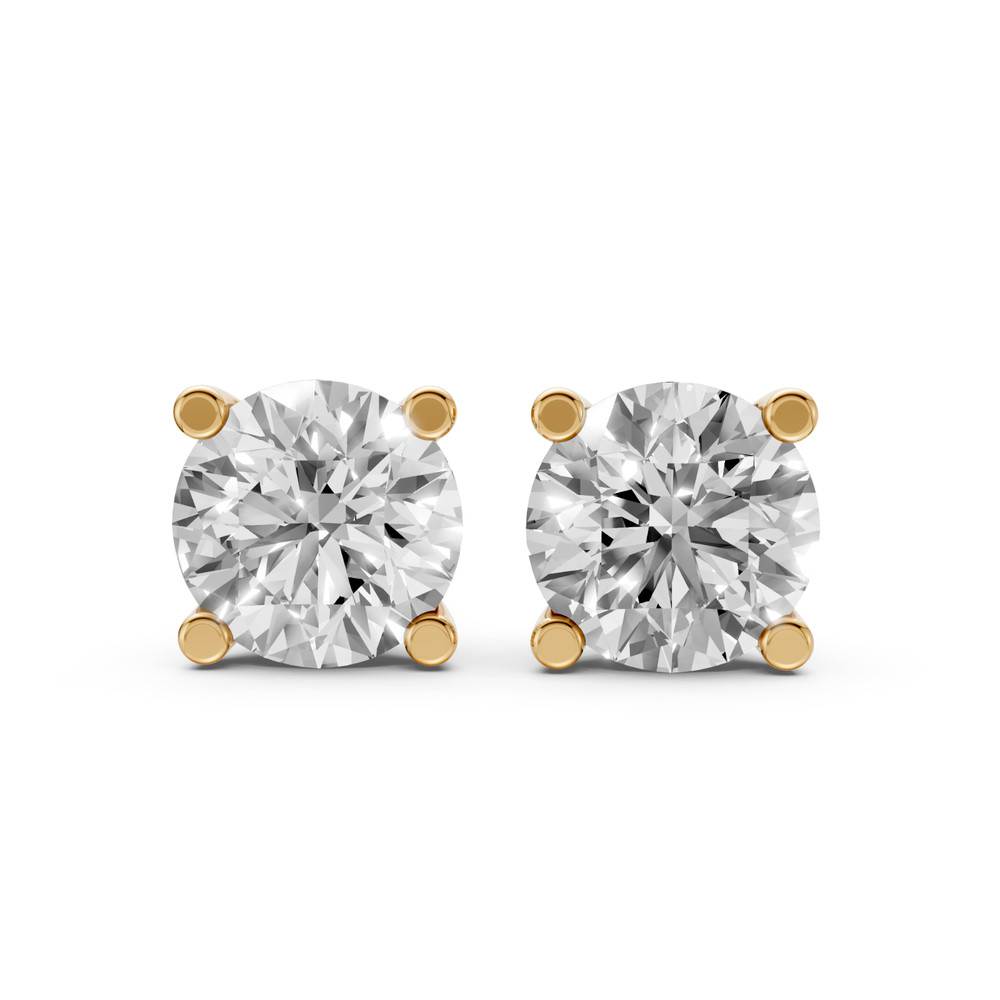 Round Lab Grown Diamond Stud Earrings 14K Gold Solitaire Everyday Fine Jewelry
