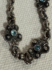 Vintage Silver Plate? and Faceted Blue Rhinestone 8.5” Bracelet