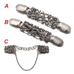 Vintage Flower Shawl & Cardigan Clip Brooch – Antique Zinc Alloy Sweater Collar