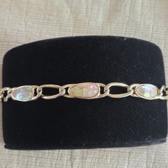 Vintage Women’s Abalone Shell Chain Link Bracelet Silver Tone 7″
